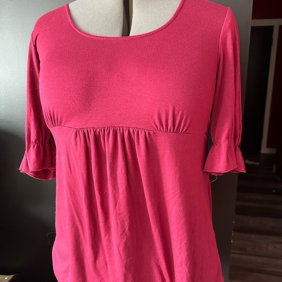 Motherhood Maternity Tops - Motherhood Maternity Pink Flutter Sleeve Blouse with Ruched Ruffles